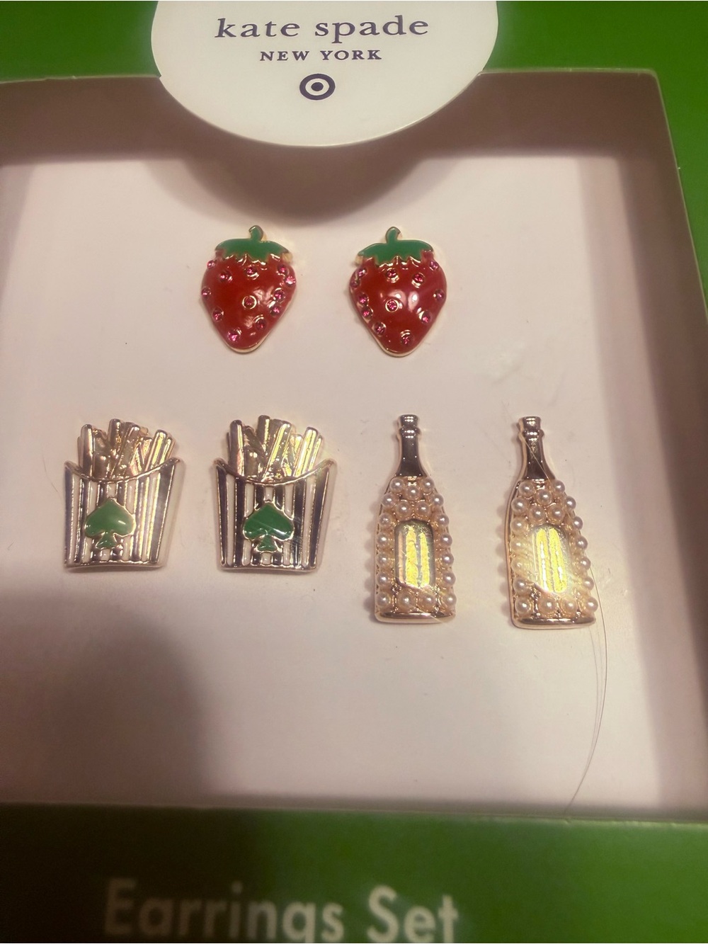 NWT Kate Spade 3 Piece Earring Set - Champagne, French Fries & Strawberry - Picture 4 of 9